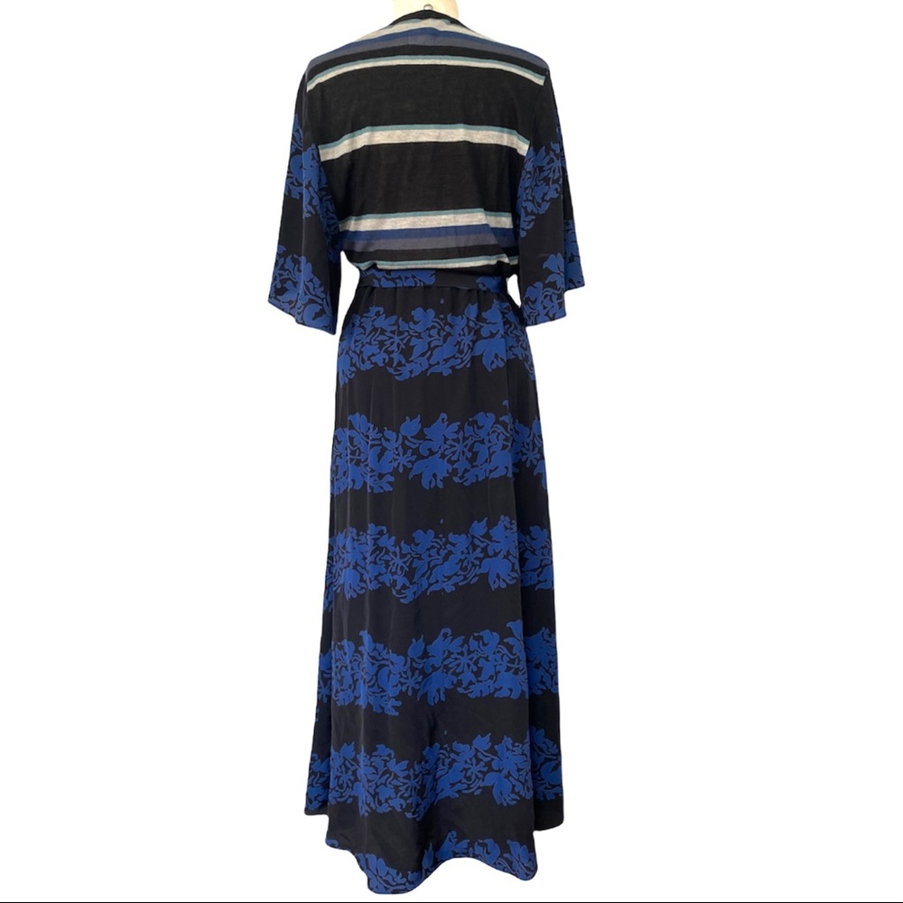 Burning Torch Circle Silk Cashmere Wrap Maxi Dress Kimono Sleeve Blue Floral - Picture 4 of 10